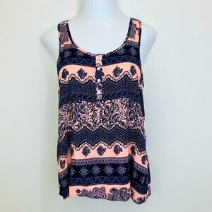 Pink Rose Floral Tribal Print Tank Top